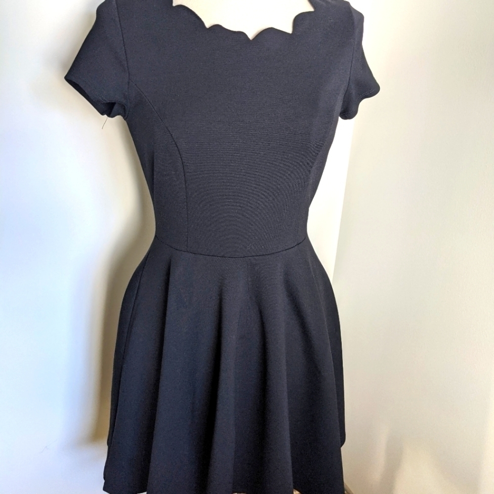 Nwt LBD Black Stretch Ponte Dress with Scallop